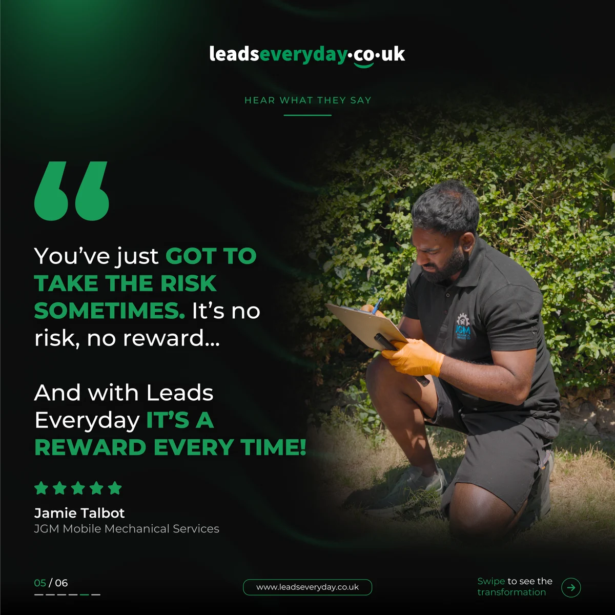 Leads Everyday client case study: jgm mobile mechanical, design 4